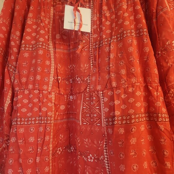 NEW Ruffle Coral Bohemian Beach Dress Size XXL 2XL Midi 3/4 Length Sleeves Scoop - Picture 4 of 5